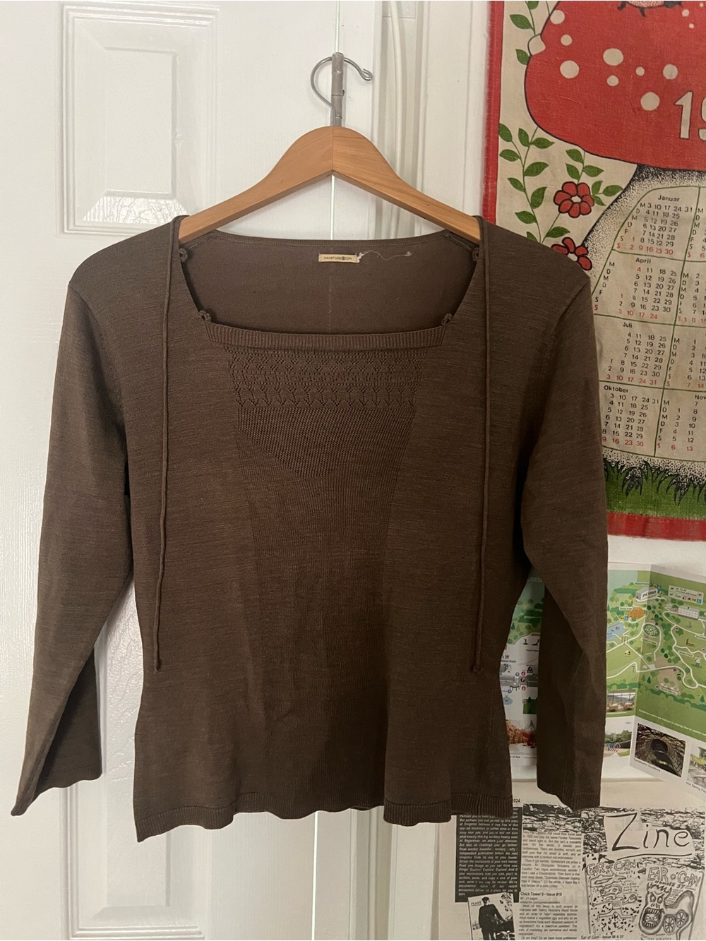 Brown Knit Square Neck Sweater